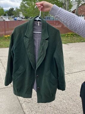 Free People Dark Green Fleece Blazer Jacket (100% cotton)